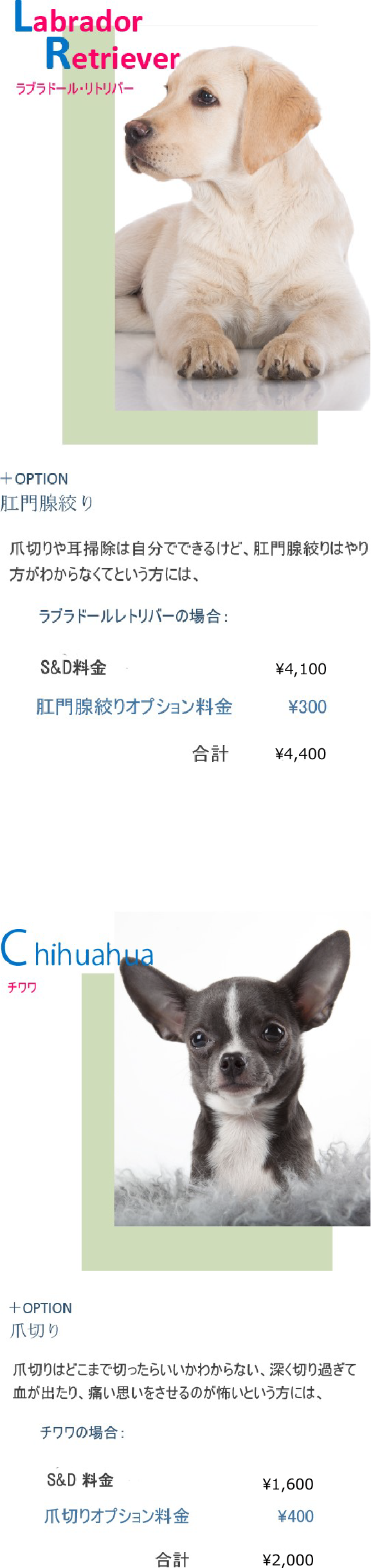 2つの値段表